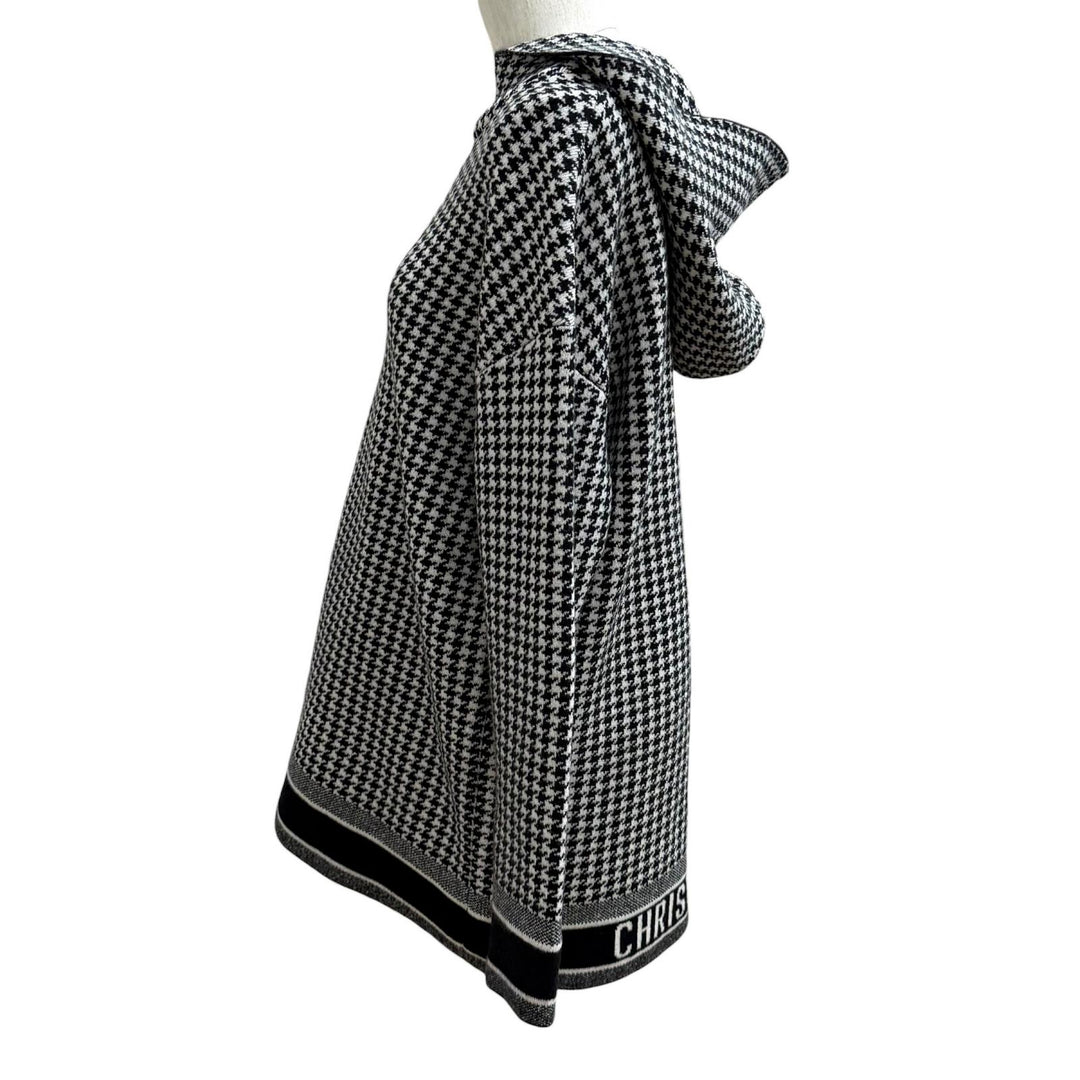 極美品★Christian Dior クリスチャンディオール 014S92AM035 バックロゴ刺繡 千鳥格子 カシミヤ パーカー 黒 オフホワイト 40 正規品