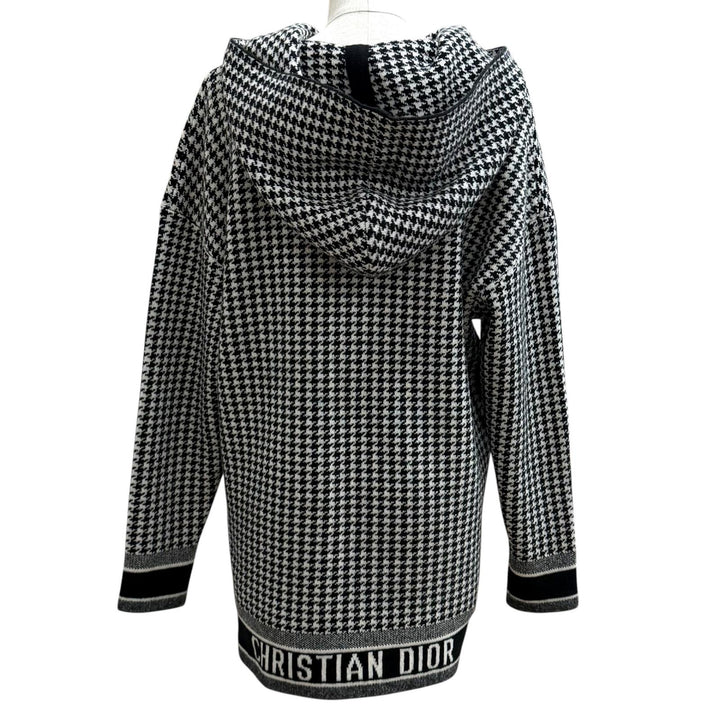 極美品★Christian Dior クリスチャンディオール 014S92AM035 バックロゴ刺繡 千鳥格子 カシミヤ パーカー 黒 オフホワイト 40 正規品