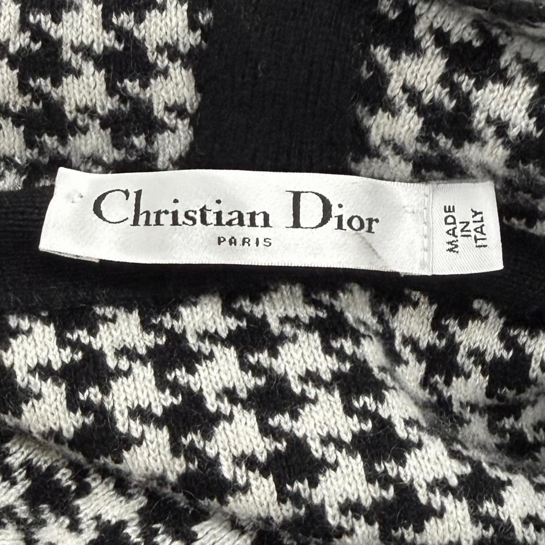 極美品★Christian Dior クリスチャンディオール 014S92AM035 バックロゴ刺繡 千鳥格子 カシミヤ パーカー 黒 オフホワイト 40 正規品