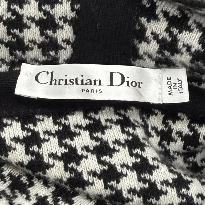 極美品★Christian Dior クリスチャンディオール 014S92AM035 バックロゴ刺繡 千鳥格子 カシミヤ パーカー 黒 オフホワイト 40 正規品