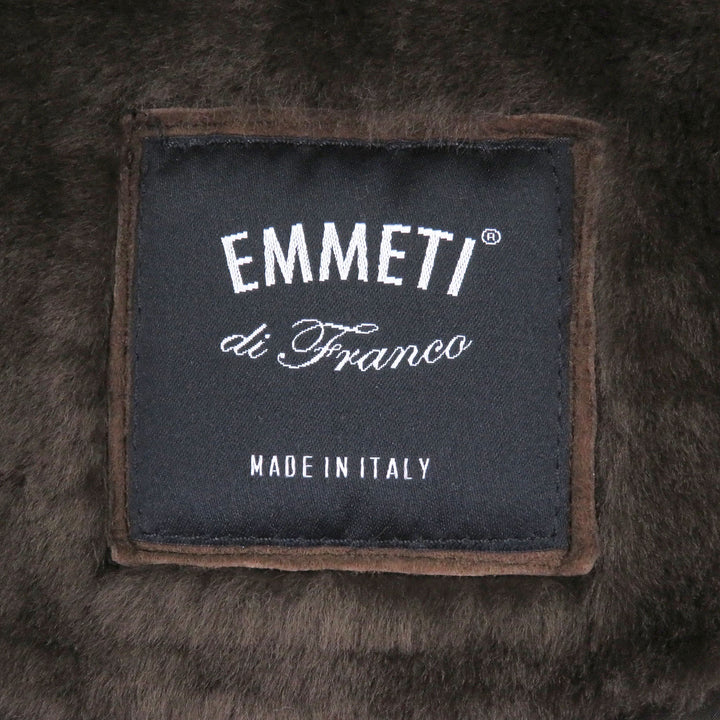 良品□EMMETI エンメティ 一部ムートン 袖ラムレザー ファーフーデッド ダウンジャケット コート 茶 42 イタリア製 正規品 メンズ