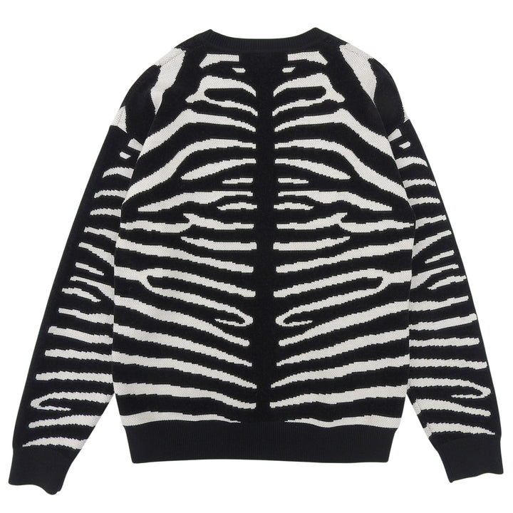 極美品▲BURBERRY バーバリー 8029410 ウール コットン ロゴエンブロイダリー ゼブラ柄 ニット セーター ブラック ホワイト XS 正規品
