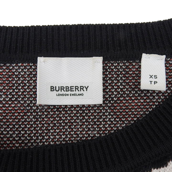 極美品▲BURBERRY バーバリー 8029410 ウール コットン ロゴエンブロイダリー ゼブラ柄 ニット セーター ブラック ホワイト XS 正規品
