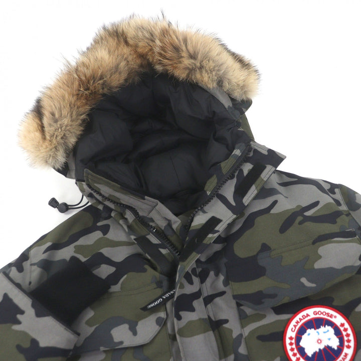 極美品□CANADA GOOSE カナダグース 4660MAP カモフラ柄 ロゴワッペン ファーフーデッド ダウンジャケット カーキ XS カナダ製 正規品