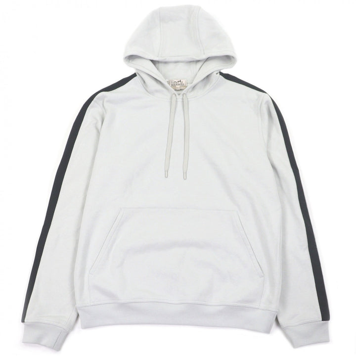 未使用品□HERMES エルメス ランH コットン100％ サイドライン プルオーバーパーカー フーディー ライトグレー L イタリア製 メンズ