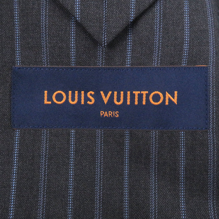 極美品□LOUIS VUITTON ルイヴィトン 2023年製 LVロゴ モノグラム ストライプ柄 ナポリターナジャケット チャコールグレー 46 正規品