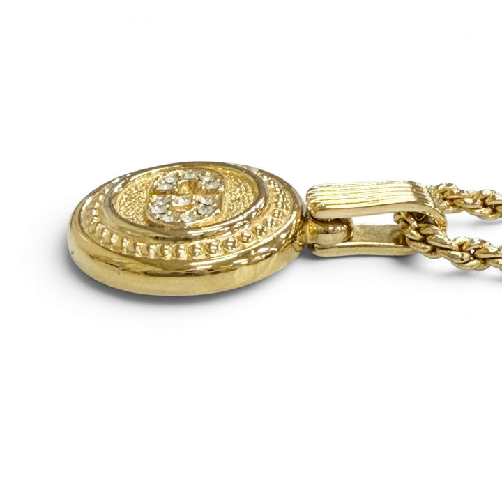 美品△Christian Dior クリスチャンディオール ヴィンテージ CDロゴ ラインストーン コインモチーフ ネックレス アクセサリー ゴールド