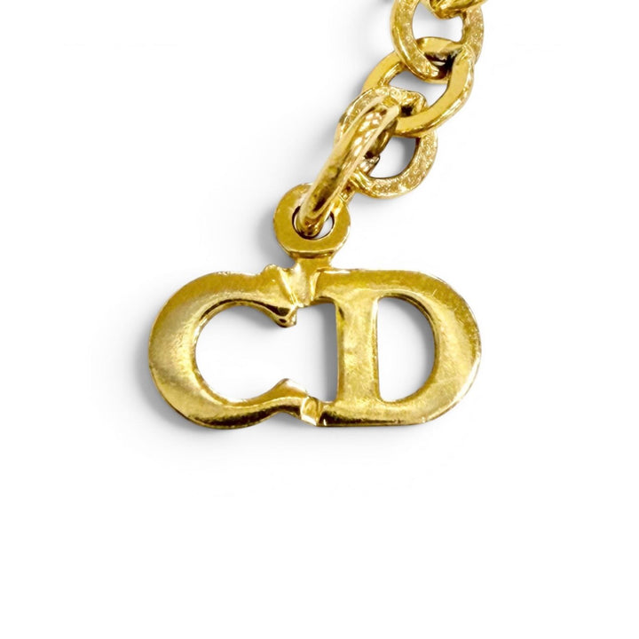 美品△Christian Dior クリスチャンディオール ヴィンテージ CDロゴ ラインストーン コインモチーフ ネックレス アクセサリー ゴールド