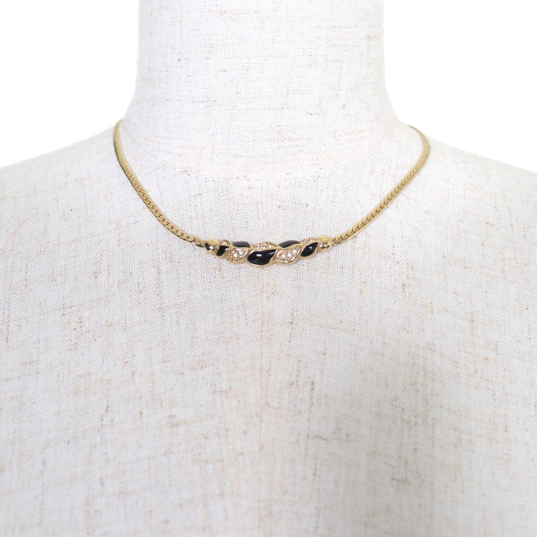 極美品☆Christian Dior クリスチャンディオール ヴィンテージ ラインストーン ネックレス アクセサリー ゴールド ブラック レディース