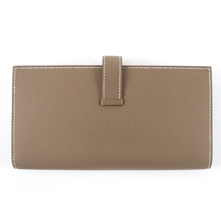 極美品☆HERMES エルメス ベアンスフレ エトゥープ シルバー金具 レザー ロングウォレット 長財布 W刻印 箱付き フランス製 レディース