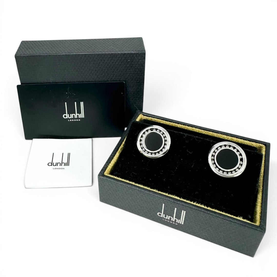 極美品▲Dunhill ダンヒル JNV3258K ブラックアゲート サークルデザイン カフスボタン カフリンクス シルバー ブラック メンズ 箱付き