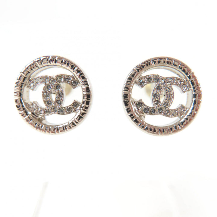 極美品☆CHANEL シャネル AB9068 A22A メタル ココマーク ラインストーン サークル ピアス シルバー 箱付き フランス製 レディース