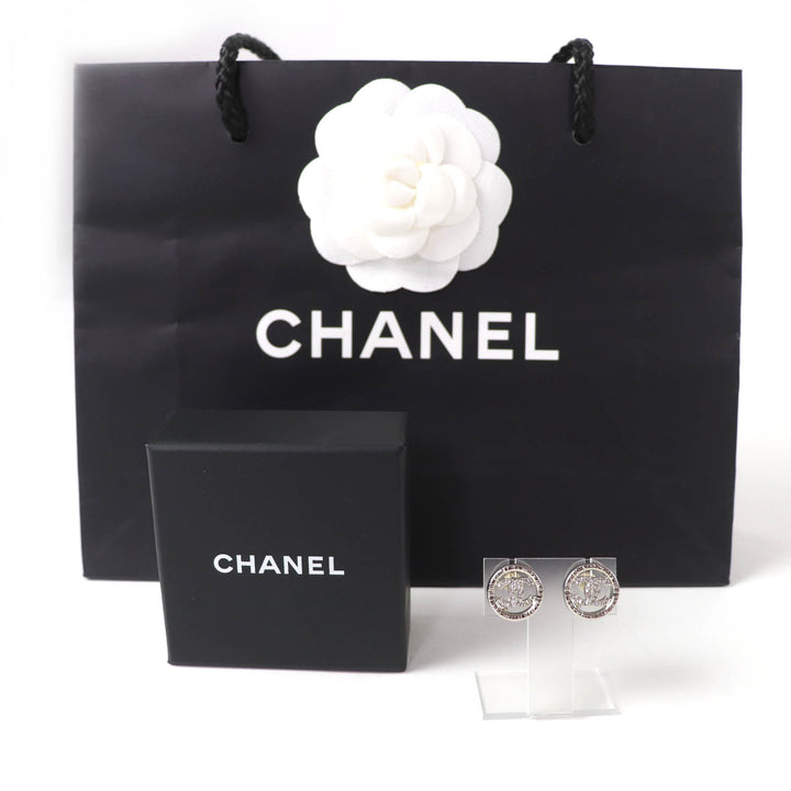 極美品☆CHANEL シャネル AB9068 A22A メタル ココマーク ラインストーン サークル ピアス シルバー 箱付き フランス製 レディース