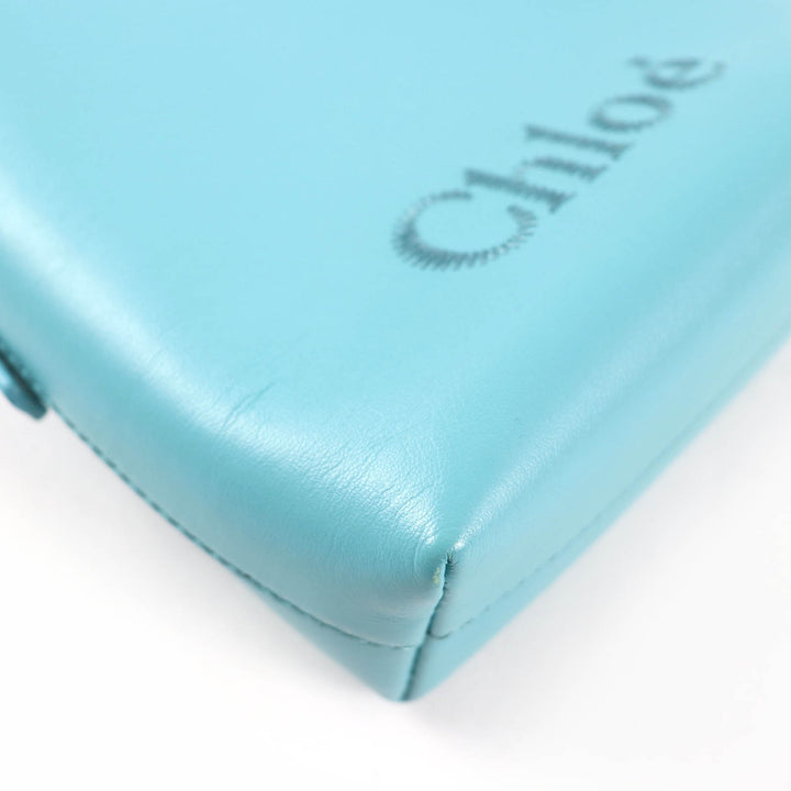 極美品☆Chloe クロエ CHC23UP873I1046K センス マイクロトートバッグ ロゴ刺繍 レザー ショルダーバッグ ブルー 保存袋付き レディース