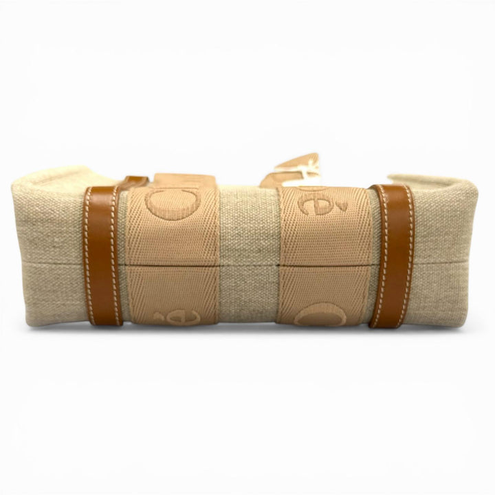 極美品◇Chloe クロエ CHC23AS397L17 ウッディ スモール トートバッグ レザー リネン 2WAY ハンドバッグ ベージュ系 保存袋付 レディース