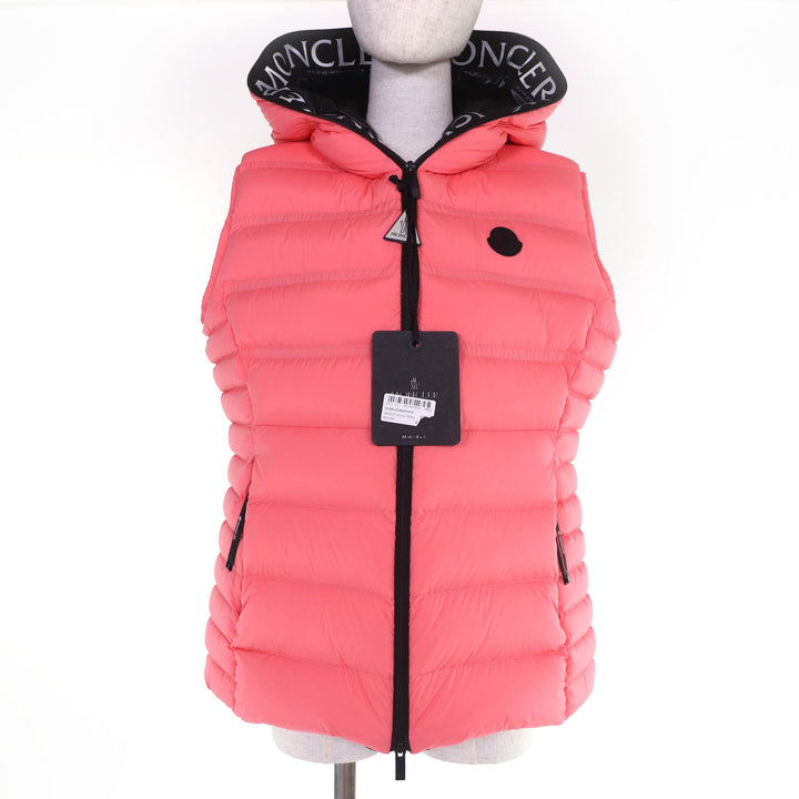 未使用品☆MONCLER モンクレール 24SS ALITERSE ロゴワッペン・フード付 ZIP UP ダウンベスト コーラル系 3 正規品 レディース