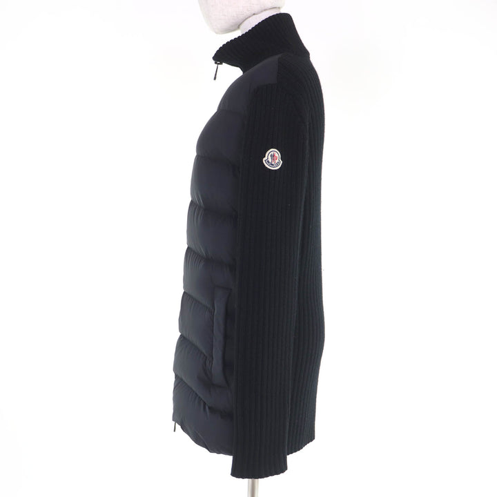 美品☆MONCLER モンクレール 2021年製 CARDIGAN ロゴワッペン付 ウールニット切替 ダウンジャケット ブラック M 正規品 レディース
