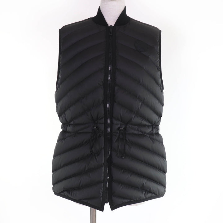 極美品☆HERMES エルメス 23AW 3H0156DA CLOU DE SELLE ロゴワッペン付 ZIP UP リブ切替 ダウンベスト ブラック 38 伊製 レディース