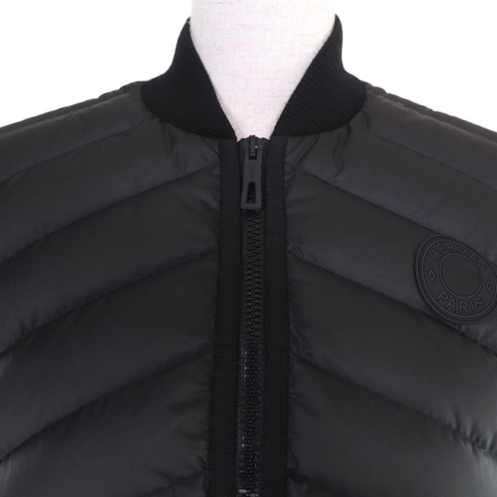 極美品☆HERMES エルメス 23AW 3H0156DA CLOU DE SELLE ロゴワッペン付 ZIP UP リブ切替 ダウンベスト ブラック 38 伊製 レディース