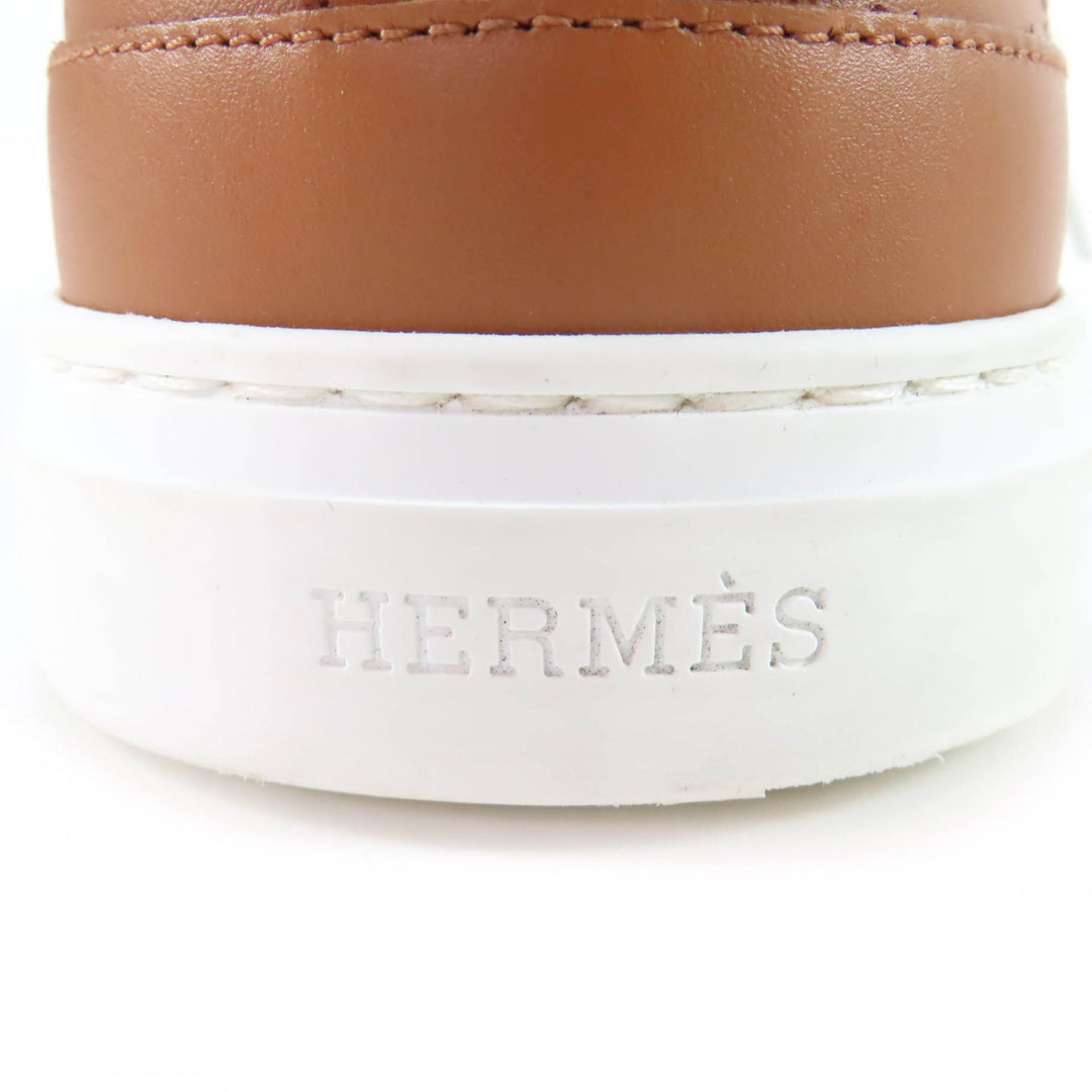 美品★HERMES エルメス デイ シルバー金具 ケリーバックル付 パンチング レースアップ レザー スニーカー ブラウン 37.5 箱・保存袋付き