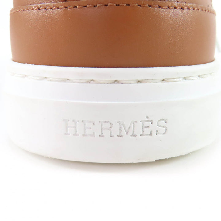 美品★HERMES エルメス デイ シルバー金具 ケリーバックル付 パンチング レースアップ レザー スニーカー ブラウン 37.5 箱・保存袋付き