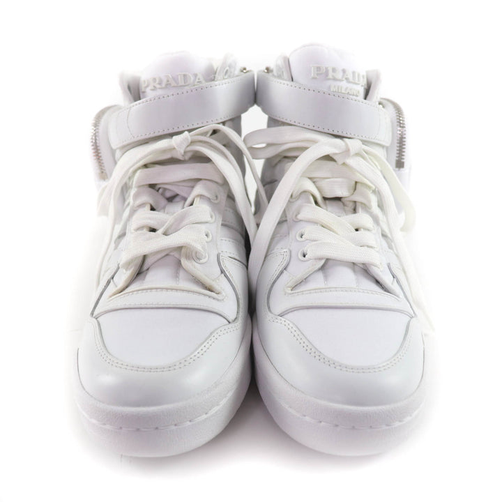 極美品★PRADA プラダ 2TG193 Re-Nylon ポーチ付 トライアングルプレート ハイカットスニーカー ホワイト 24 イタリア製 レディース
