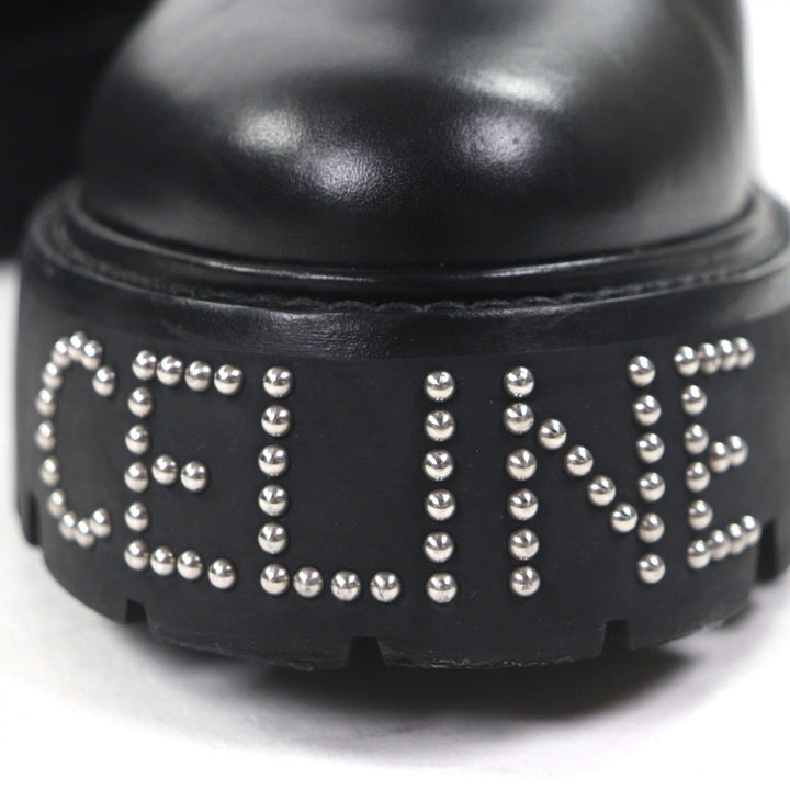 極美品▼CELINE セリーヌ BULKY バルキー レザー エディ期 ロゴスタッズ レースアップ ショートブーツ ブラック 42 イタリア製 メンズ