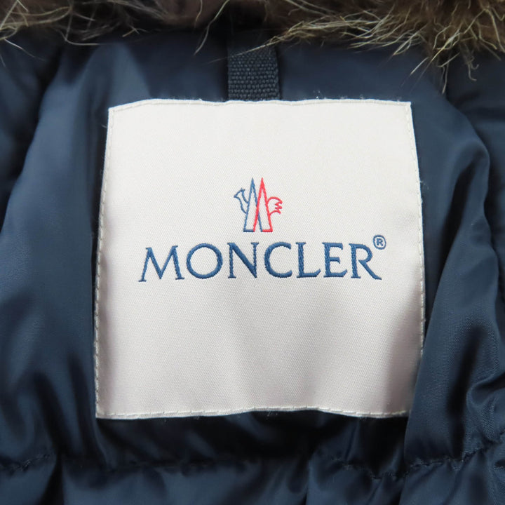 美品★MONCLER モンクレール HIRONDELLE FOXファー付 ZIP UP ダウンコート ダウンジャケット ネイビー 00 正規品 レディース　