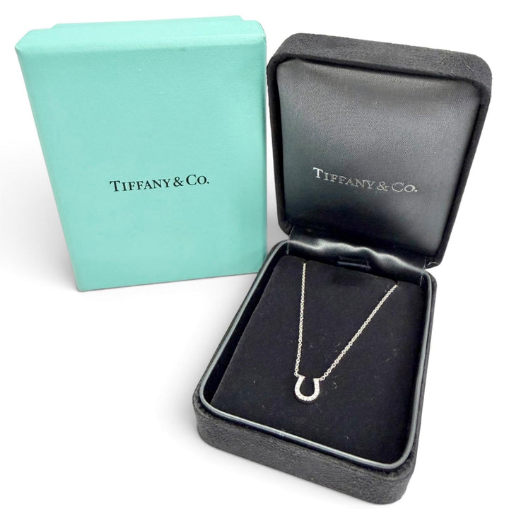 美品△TIFFANY&amp;Co. ティファニー メトロホースシュー ダイヤ ネックレス アクセサリー 750(WG) ホワイトゴールド 重量2.22g 箱付き