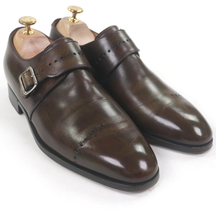美品□Berluti ベルルッティ レザー パンチングデザイン シングルモンクストラップ ドレスシューズ ビジネスシューズ ブラウン 7 メンズ