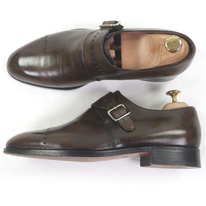 美品□Berluti ベルルッティ レザー パンチングデザイン シングルモンクストラップ ドレスシューズ ビジネスシューズ ブラウン 7 メンズ