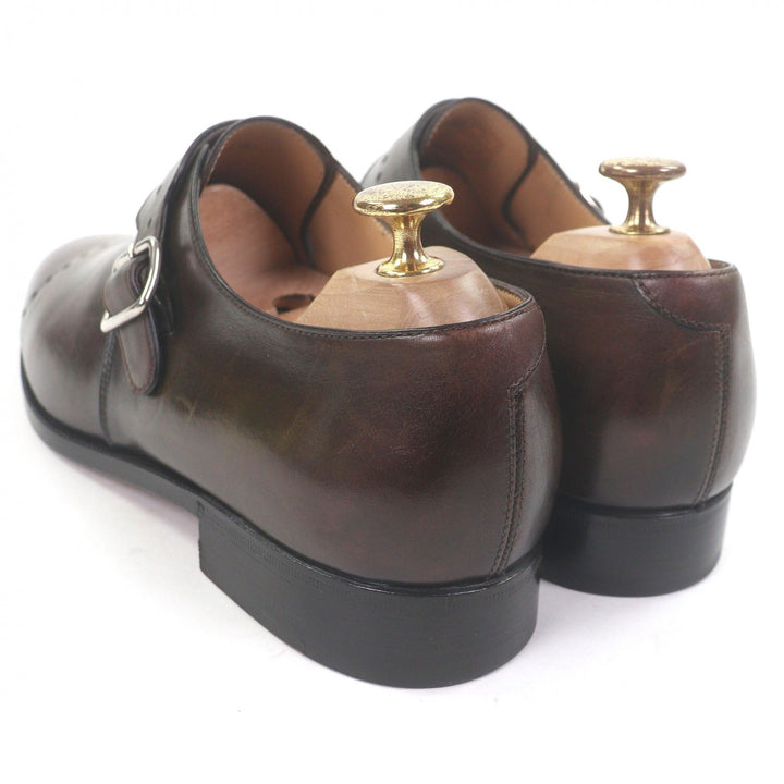 美品□Berluti ベルルッティ レザー パンチングデザイン シングルモンクストラップ ドレスシューズ ビジネスシューズ ブラウン 7 メンズ
