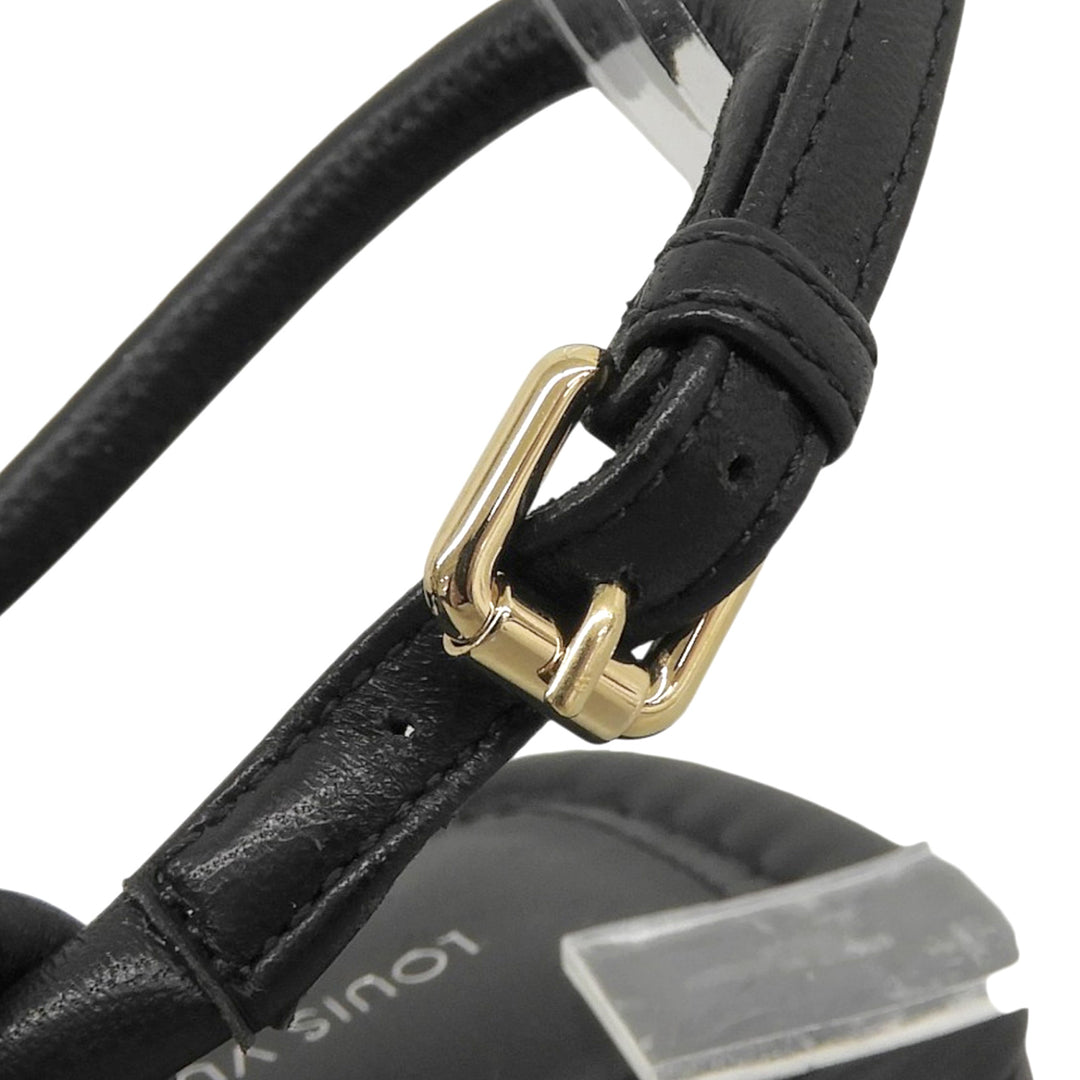 美品▲LOUIS VUITTON ルイヴィトン スクエアトゥ バックストラップ フラット レザー サンダル ブラック 36.5 イタリア製 レディース