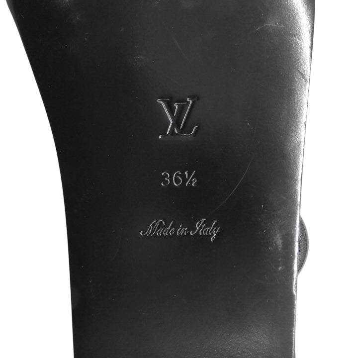 美品▲LOUIS VUITTON ルイヴィトン スクエアトゥ バックストラップ フラット レザー サンダル ブラック 36.5 イタリア製 レディース