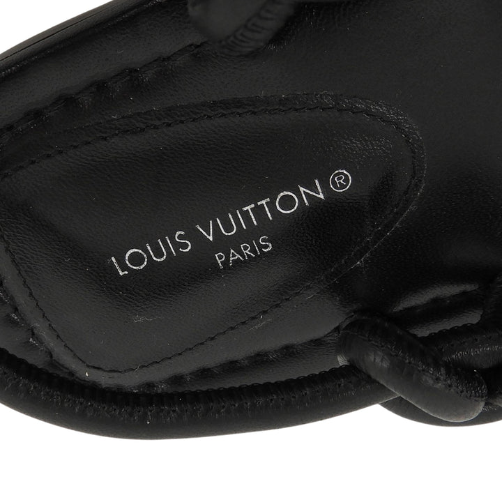 美品▲LOUIS VUITTON ルイヴィトン スクエアトゥ バックストラップ フラット レザー サンダル ブラック 36.5 イタリア製 レディース
