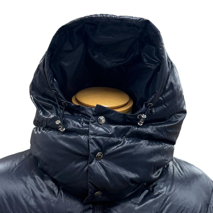 美品▼MONCLER モンクレール GARY ゲイリー ロゴワッペン付 フーデッド ダブルジップアップ ダウンジャケット ネイビー 1 正規品 メンズ
