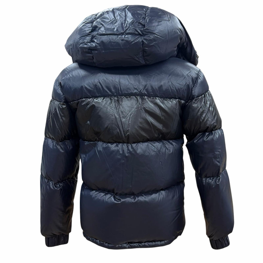 美品▼MONCLER モンクレール GARY ゲイリー ロゴワッペン付 フーデッド ダブルジップアップ ダウンジャケット ネイビー 1 正規品 メンズ