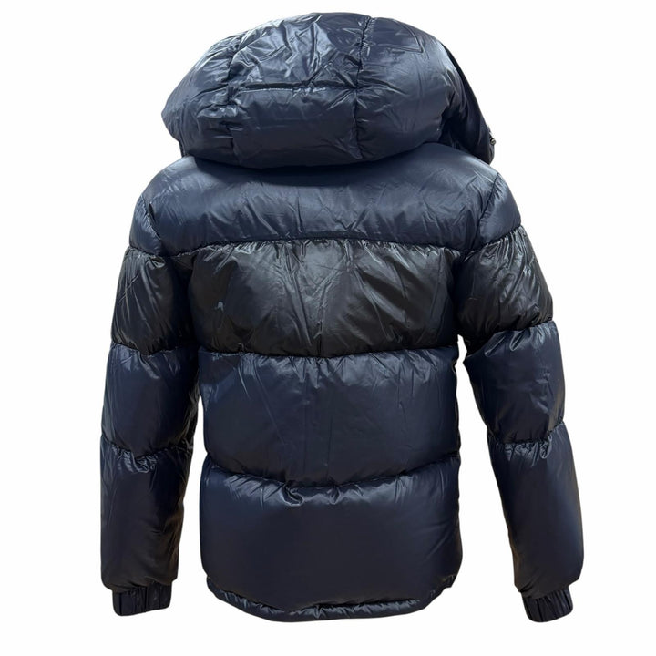 美品▼MONCLER モンクレール GARY ゲイリー ロゴワッペン付 フーデッド ダブルジップアップ ダウンジャケット ネイビー 1 正規品 メンズ