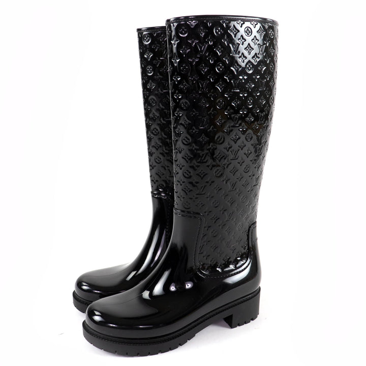 極美品☆LOUIS VUITTON ルイヴィトン スプラッシュ・ライ モノグラム ラバー レインブーツ ロングブーツ ブラック 36 伊製 レディース