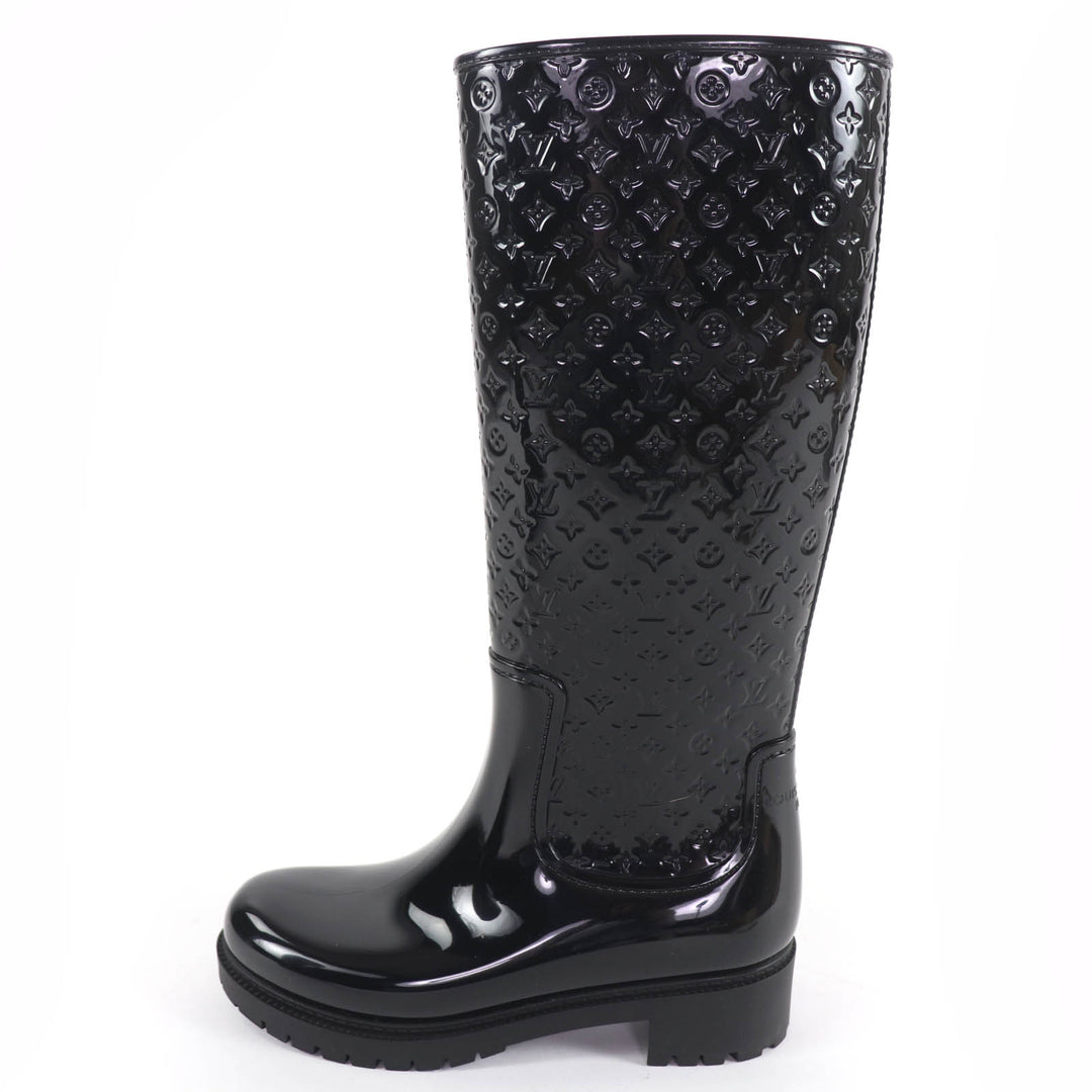極美品☆LOUIS VUITTON ルイヴィトン スプラッシュ・ライ モノグラム ラバー レインブーツ ロングブーツ ブラック 36 伊製 レディース