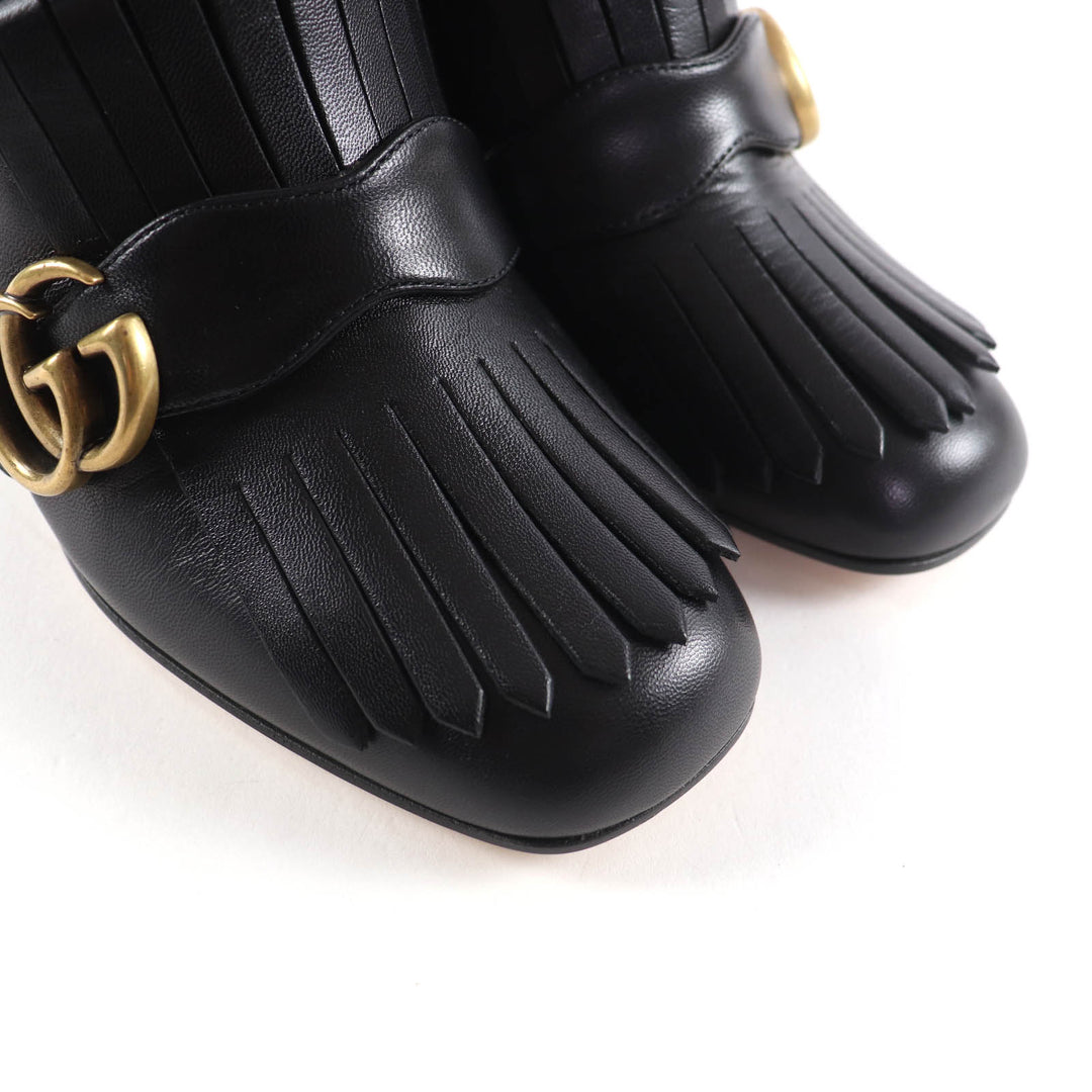 未使用品★GUCCI グッチ 408210 GGマーモント タッセル サイドジップ レザー ショートブーツ ブラック ゴールド金具 38 保存袋付き 伊製
