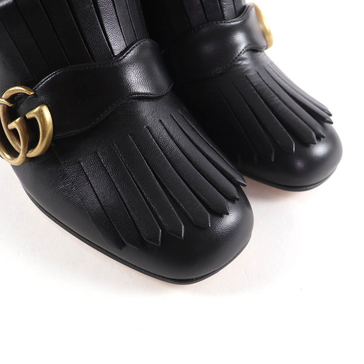 未使用品★GUCCI グッチ 408210 GGマーモント タッセル サイドジップ レザー ショートブーツ ブラック ゴールド金具 38 保存袋付き 伊製