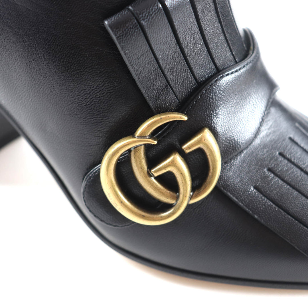 未使用品★GUCCI グッチ 408210 GGマーモント タッセル サイドジップ レザー ショートブーツ ブラック ゴールド金具 38 保存袋付き 伊製