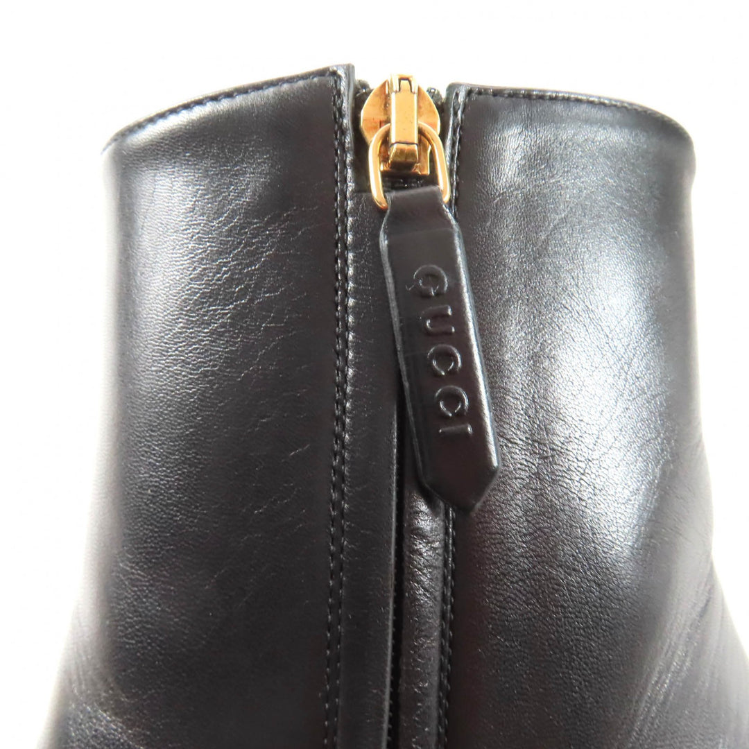 未使用品★GUCCI グッチ 408210 GGマーモント タッセル サイドジップ レザー ショートブーツ ブラック ゴールド金具 38 保存袋付き 伊製