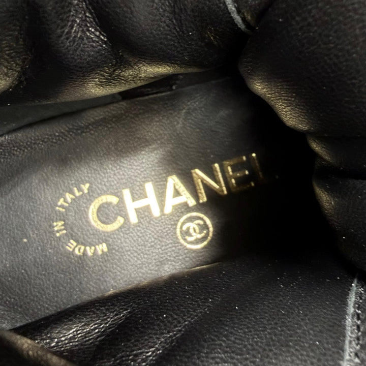 極美品☆CHANEL シャネル G45923 マトラッセ チェーンココマーク ターンロック レザー ショートブーツ ブラック 34 イタリア製 保存袋付