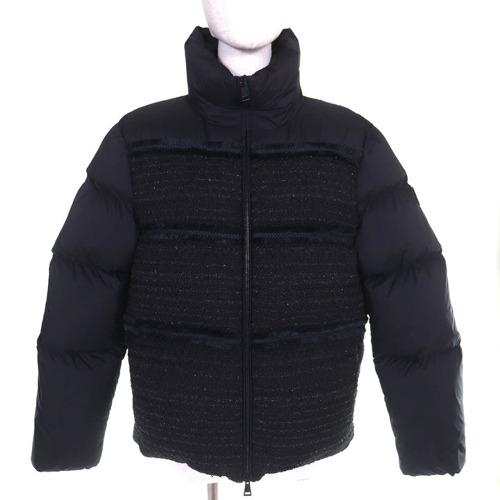 未使用品△MONCLER モンクレール 2022年製 AUCUN ロゴワッペン ツイード切替 スタンドカラー WZIP ダウンジャケット ブラック 3 正規品
