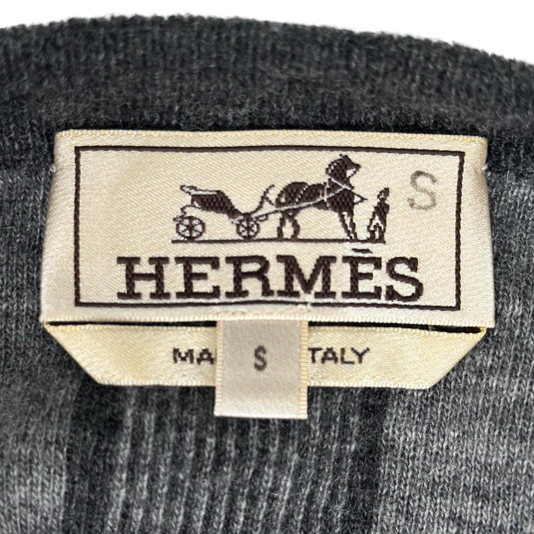 美品▲HERMES エルメス 2020年製 カシミヤ100％ Hロゴ クルーネック 長袖 セーター ニット グレー S イタリア製 正規品 メンズ