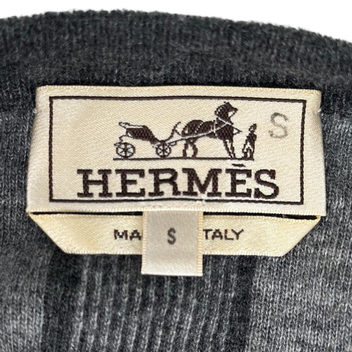 美品▲HERMES エルメス 2020年製 カシミヤ100％ Hロゴ クルーネック 長袖 セーター ニット グレー S イタリア製 正規品 メンズ