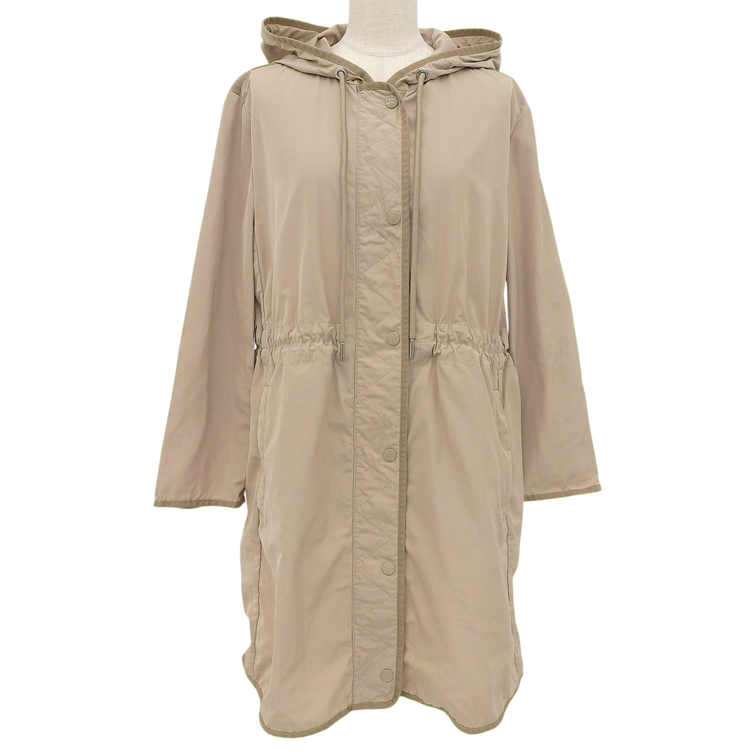 美品▲MONCLER モンクレール LEPRIS ロゴワッペン フード付 ドローコード ナイロンジャケット コート ベージュ 2 正規品 レディース