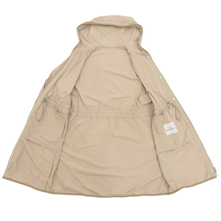 美品▲MONCLER モンクレール LEPRIS ロゴワッペン フード付 ドローコード ナイロンジャケット コート ベージュ 2 正規品 レディース